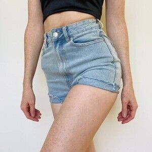 Glassons Pale Wash Raw Hem Super High Rise Shorts NWT US Size 2